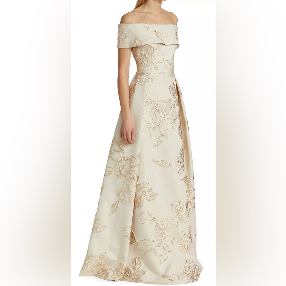 Stunning Floral Jacquard Off the Shoulder Gown - Teri Jon by Rickie Freeman
